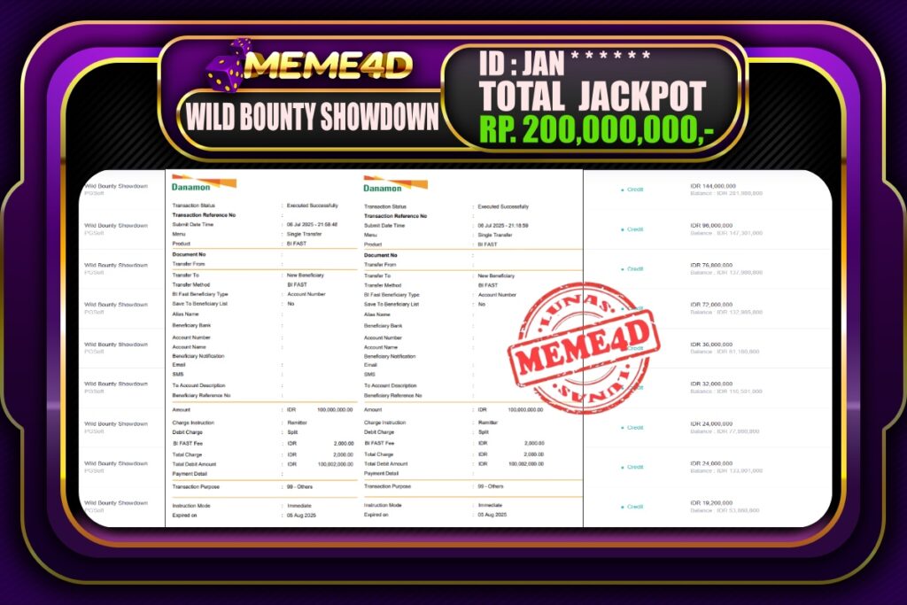 Bukti Jp MEME4D Slot Online 07 Juli 2025