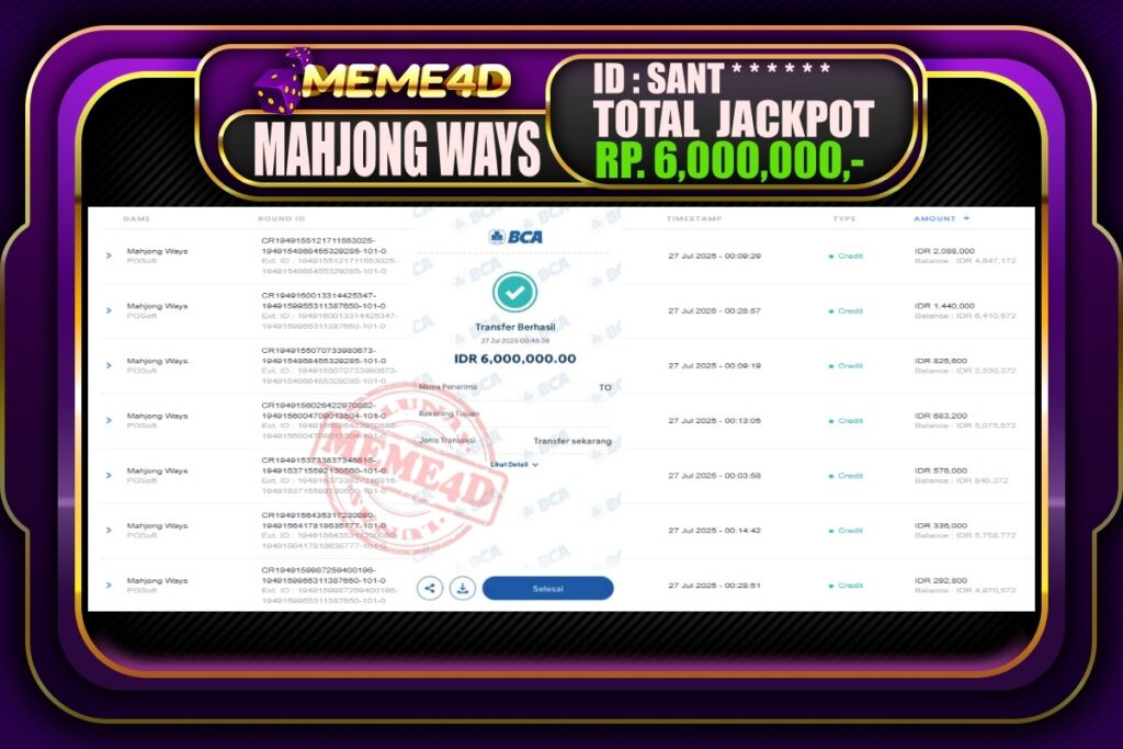 Bukti Jp MEME4D Slot Online 27 Juli 2025