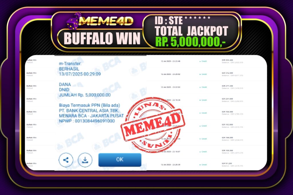 Bukti Jp MEME4D Slot Online 13 Juli 2025