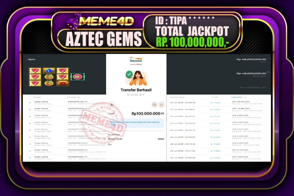 Bukti Jp MEME4D Slot Online 22 Juli 2025