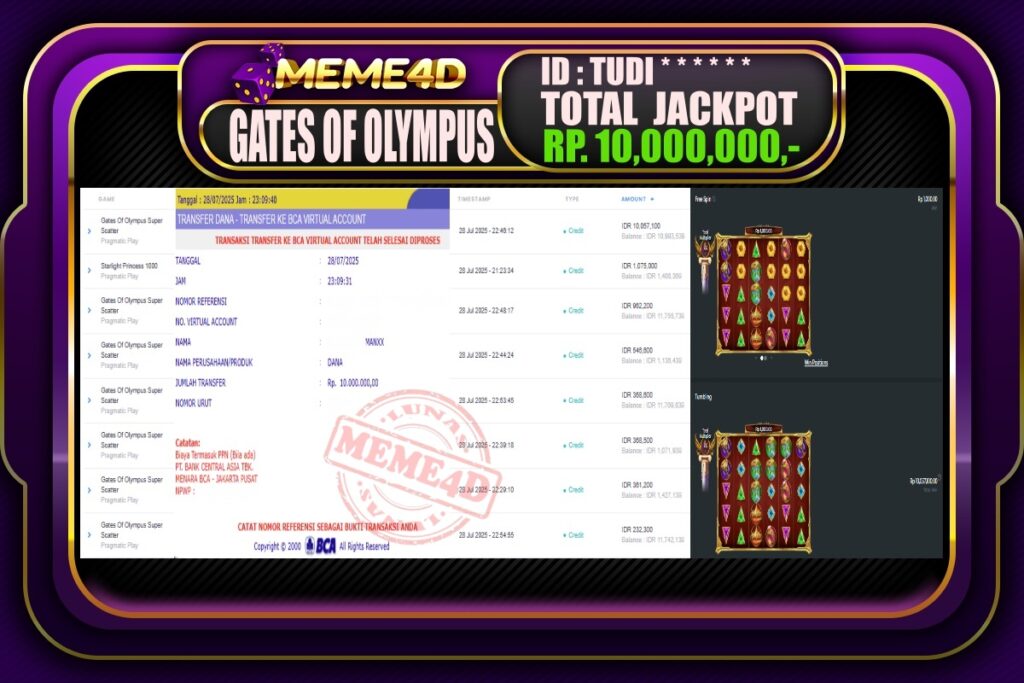 Bukti Jp MEME4D Slot Online 29 Juli 2025