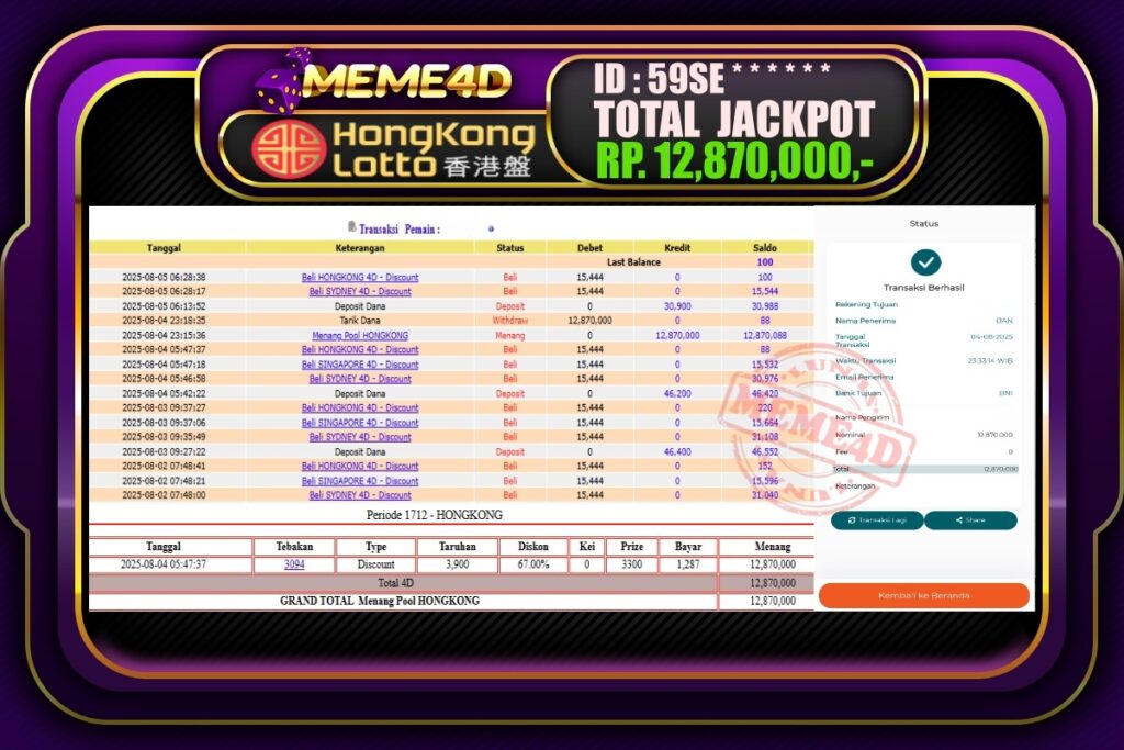 Bukti Jp MEME4D Togel Online 05 AGUSTUS 2025