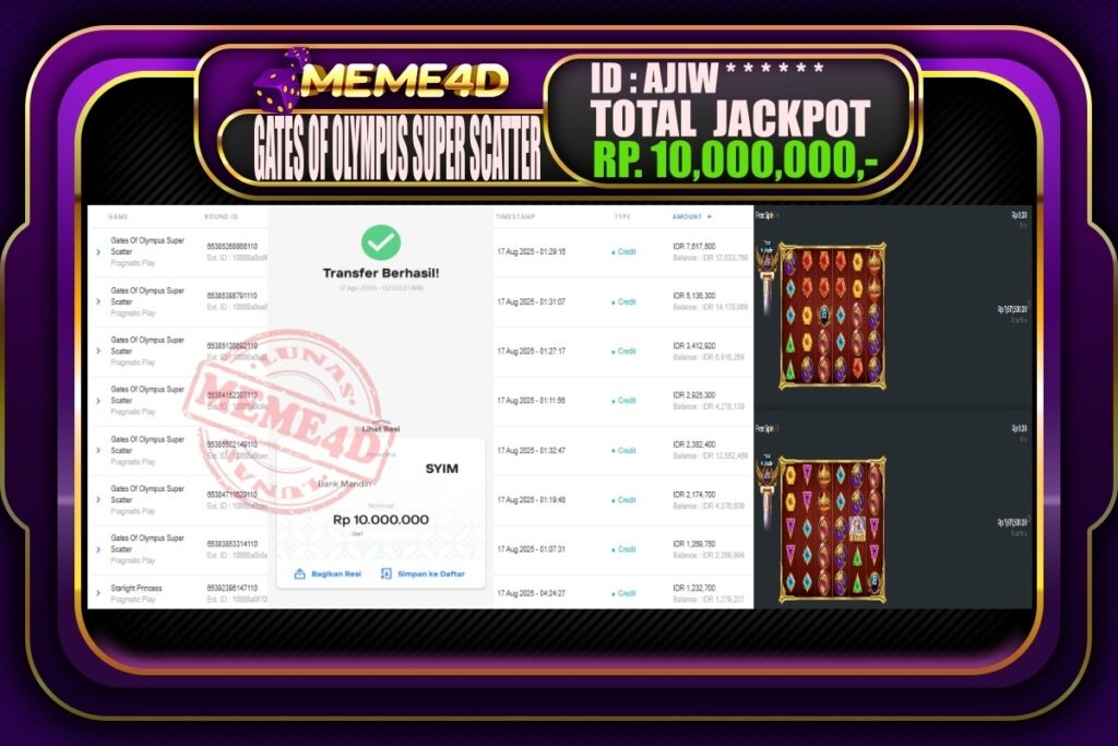 Bukti Jp MEME4D Slot Online 17 AGUSTUS 2025