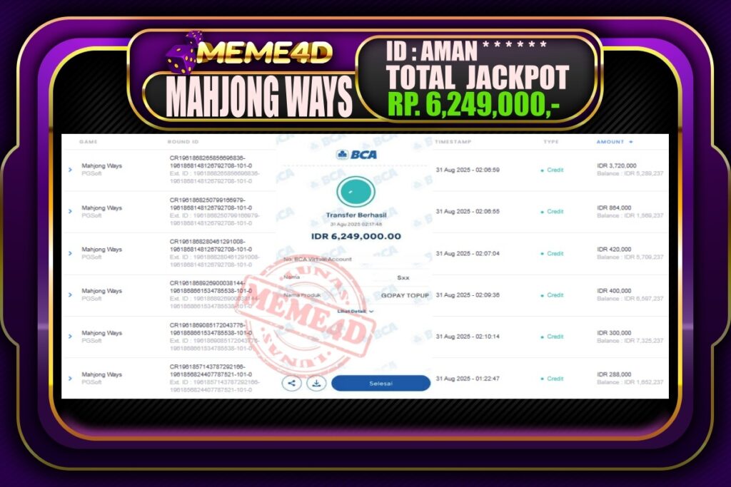 Bukti Jp MEME4D Slot Online 31 Agustus 2025