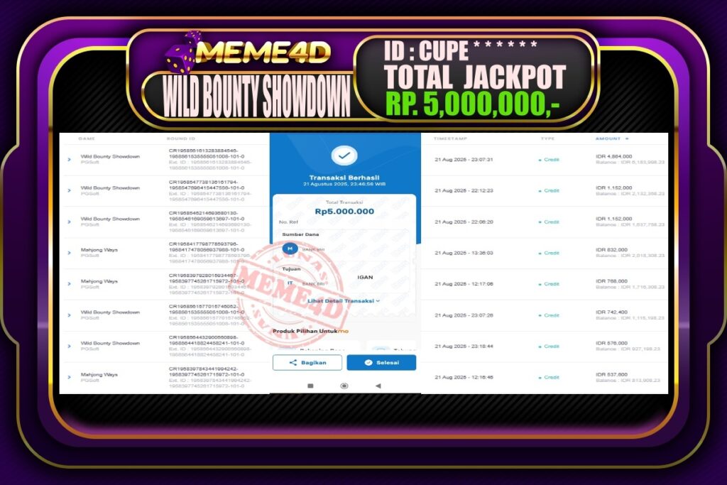Bukti Jp MEME4D Slot Online 22 Agustus 2025