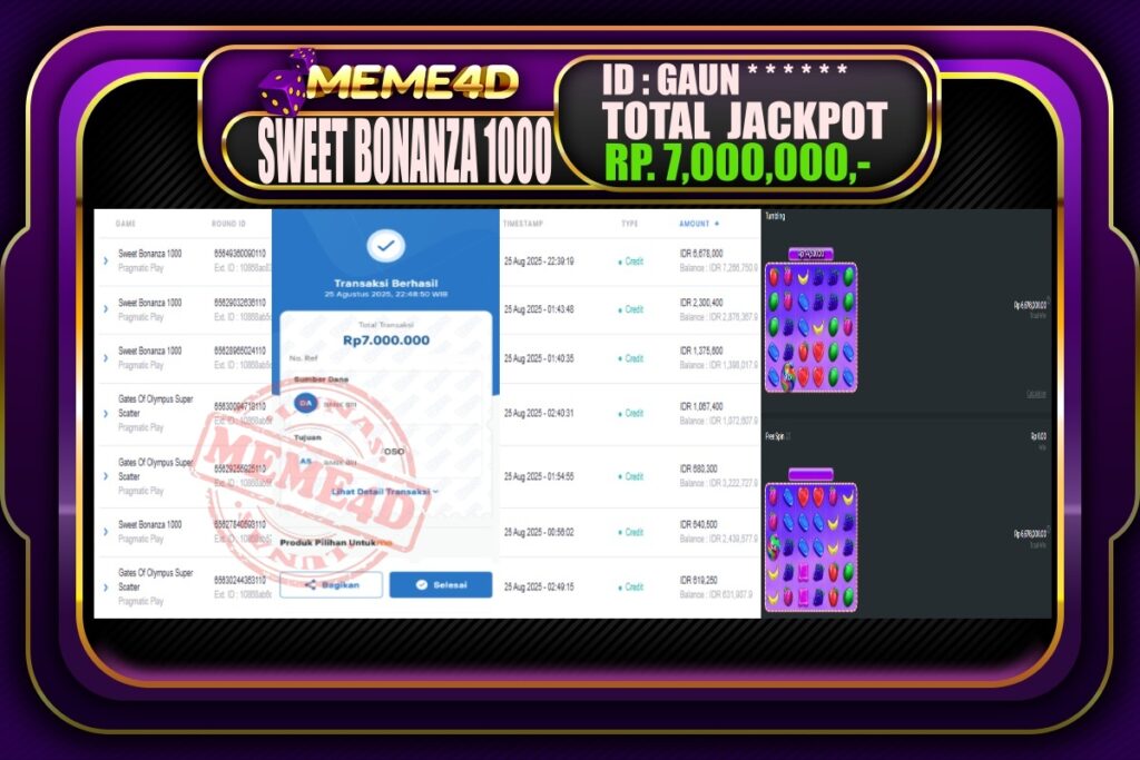 Bukti Jp MEME4D Slot Online 26 Agustus 2025