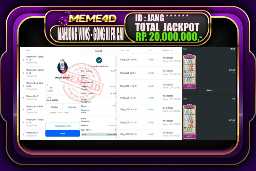 Bukti Jp MEME4D Slot Online 14 AGUSTUS 2025