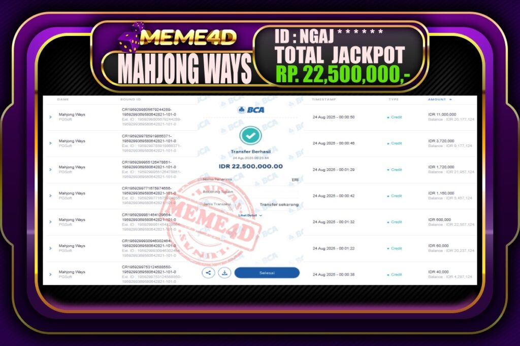Bukti Jp MEME4D Slot Online 24 Agustus 2025