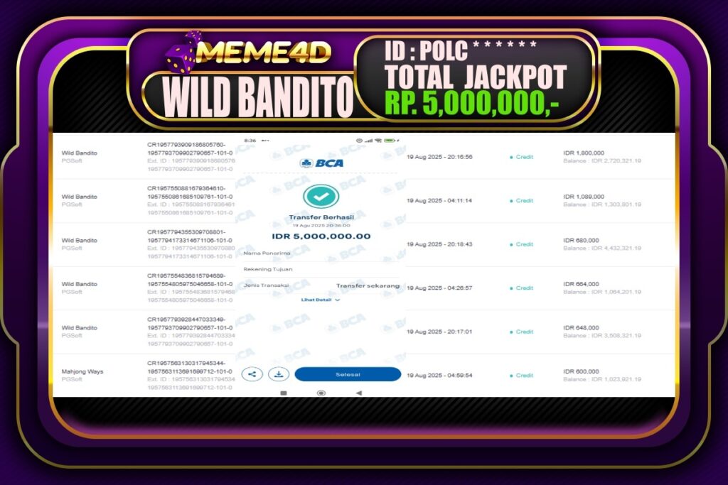 Bukti Jp MEME4D Slot Online 20 Agustus 2025
