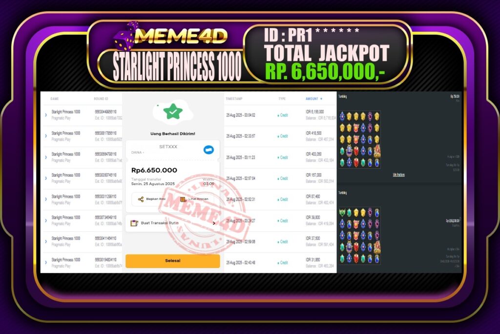 Bukti Jp MEME4D Slot Online 25 Agustus 2025