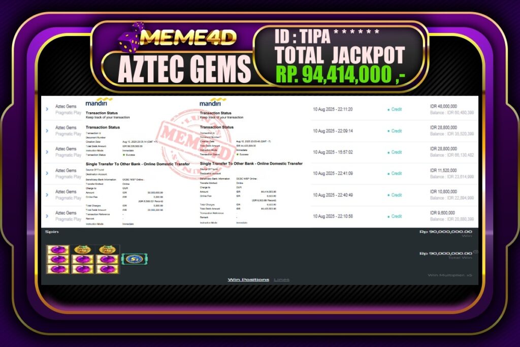 Bukti Jp MEME4D Slot Online 11 AGUSTUS 2025
