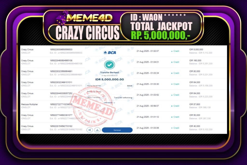 Bukti Jp MEME4D Slot Online 21 Agustus 2025