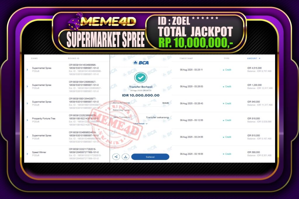 Bukti Jp MEME4D Slot Online 09 AGUSTUS 2025