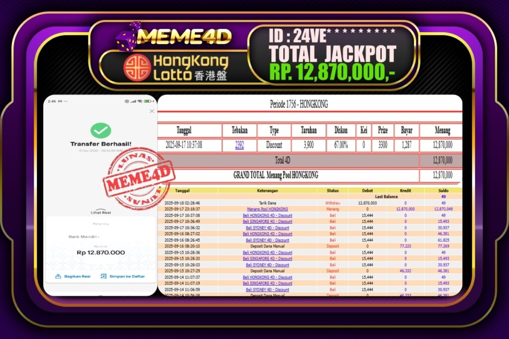 Bukti Jp MEME4D Togel Online 18 September 2025