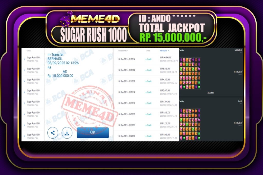 Bukti Jp MEME4D Slot Online 08 September 2025