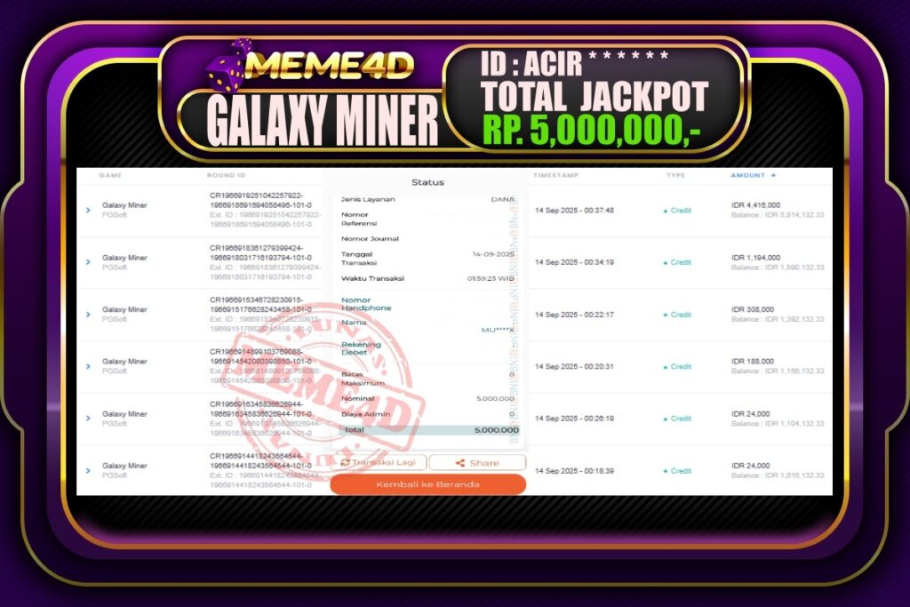 Bukti Jp MEME4D Slot Online 14 September 2025