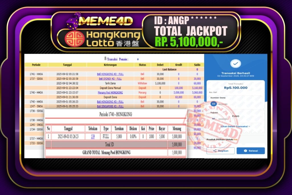 Bukti Jp MEME4D Togel Online 02 September 2025