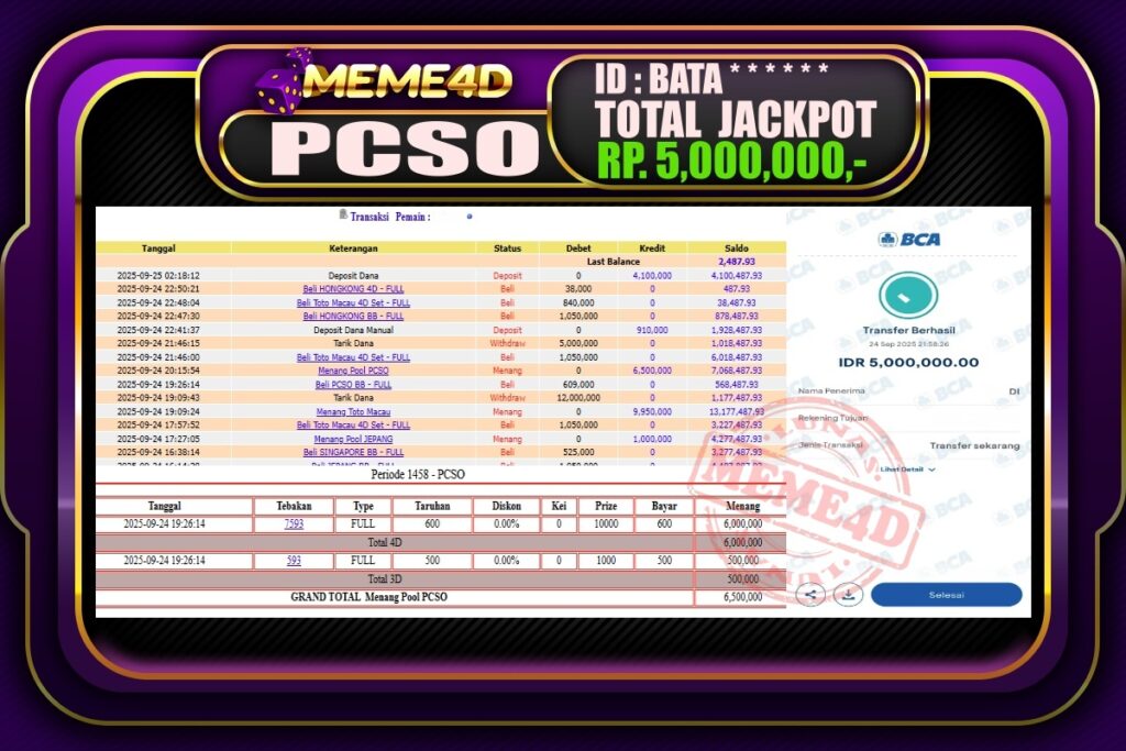 Bukti Jp MEME4D Togel Online 25 September 2025