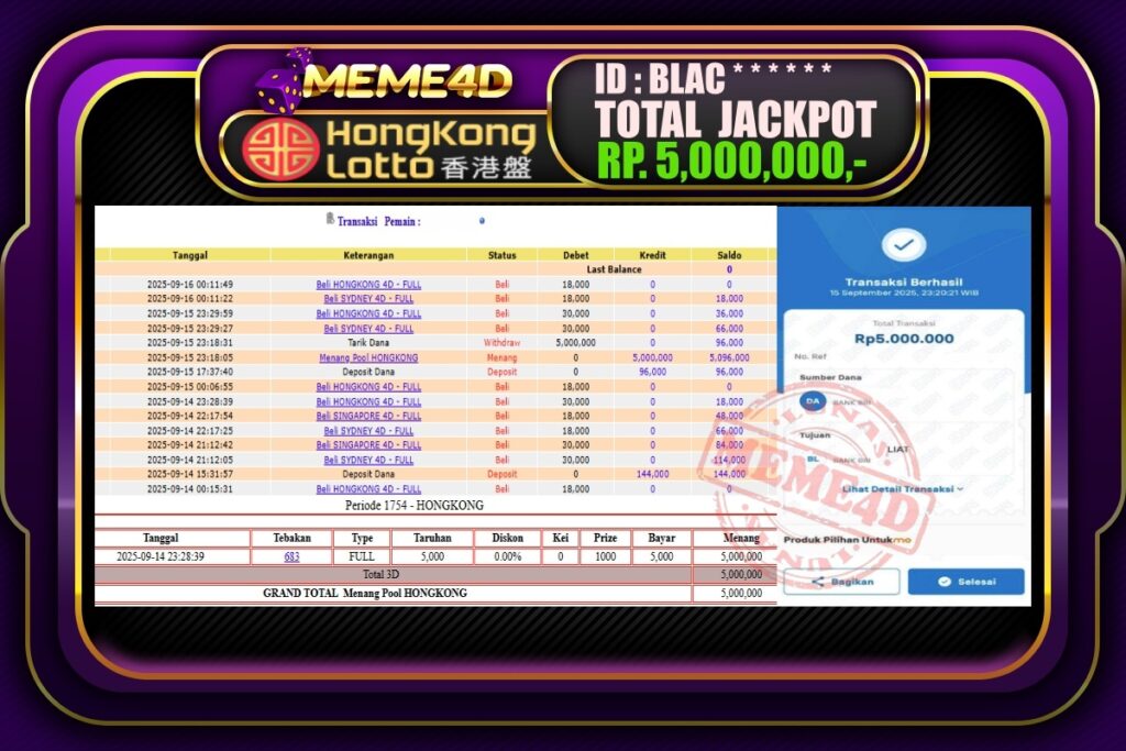 Bukti Jp MEME4D Togel Online 16 September 2025
