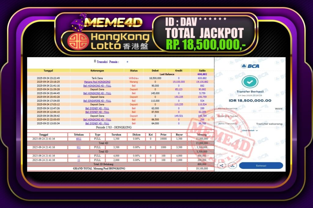 Bukti Jp MEME4D Togel Online 25 September 2025