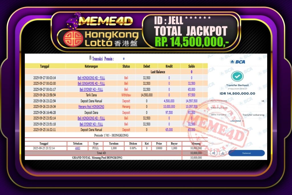 Bukti Jp MEME4D Togel Online 27 September 2025
