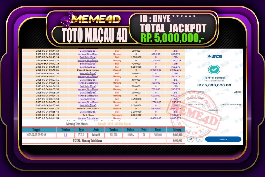 Bukti Jp MEME4D Togel Online 04 September 2025