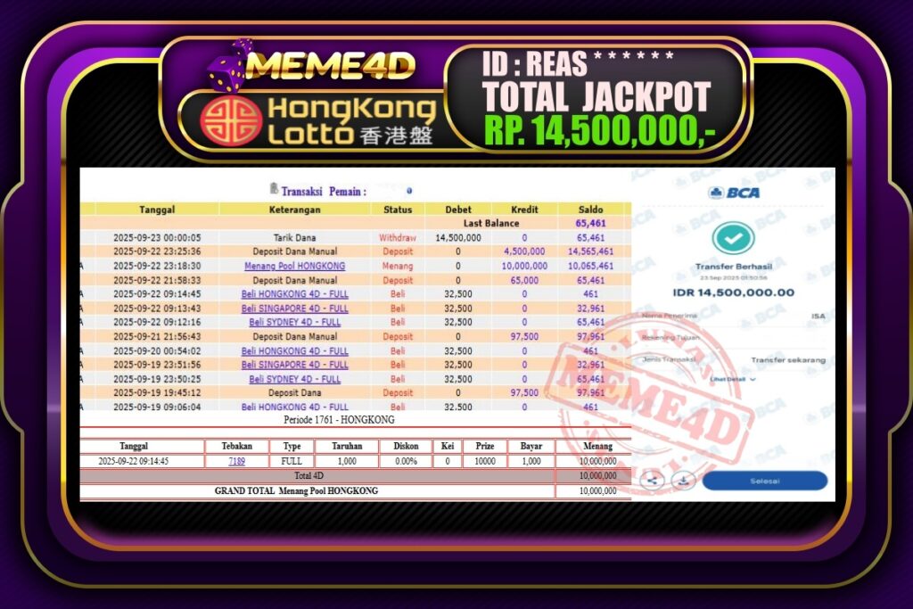 Bukti Jp MEME4D Togel Online 23 September 2025