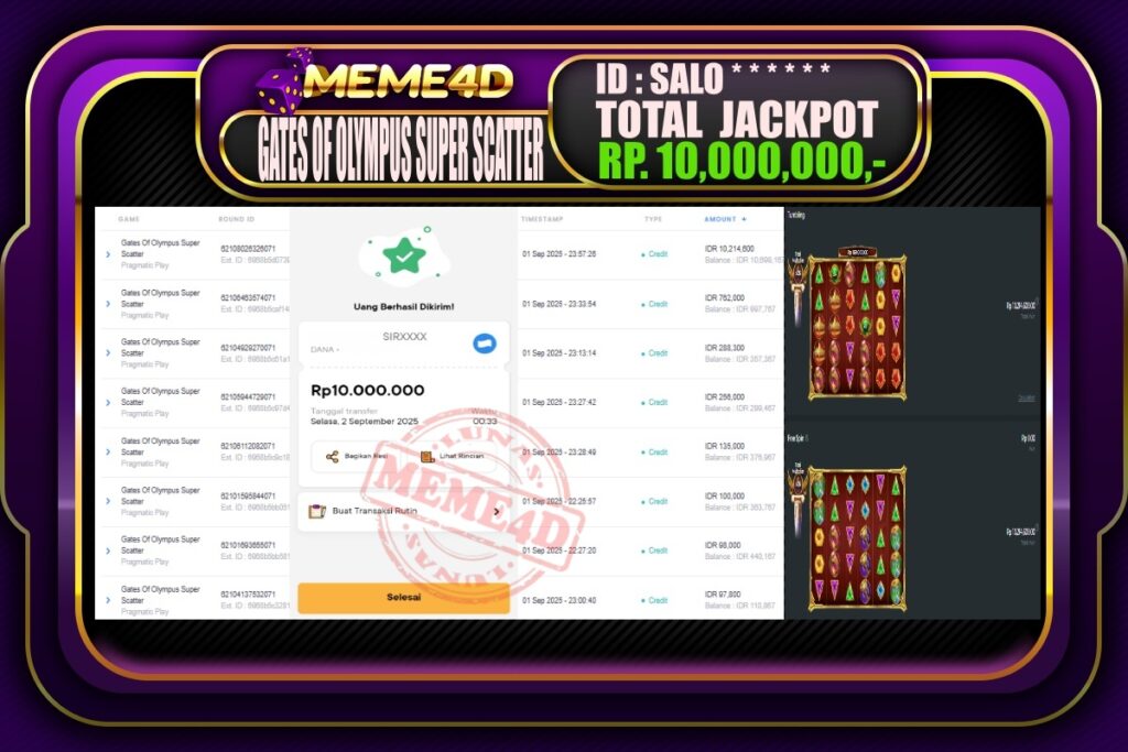 Bukti Jp MEME4D Slot Online 02 September 2025