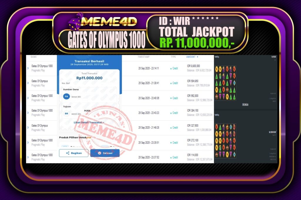 Bukti Jp MEME4D Slot Online 26 September 2025