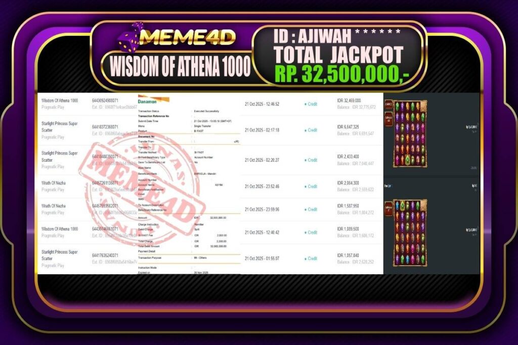 Bukti Jp MEME4D Slot Online 22 Oktober 2025