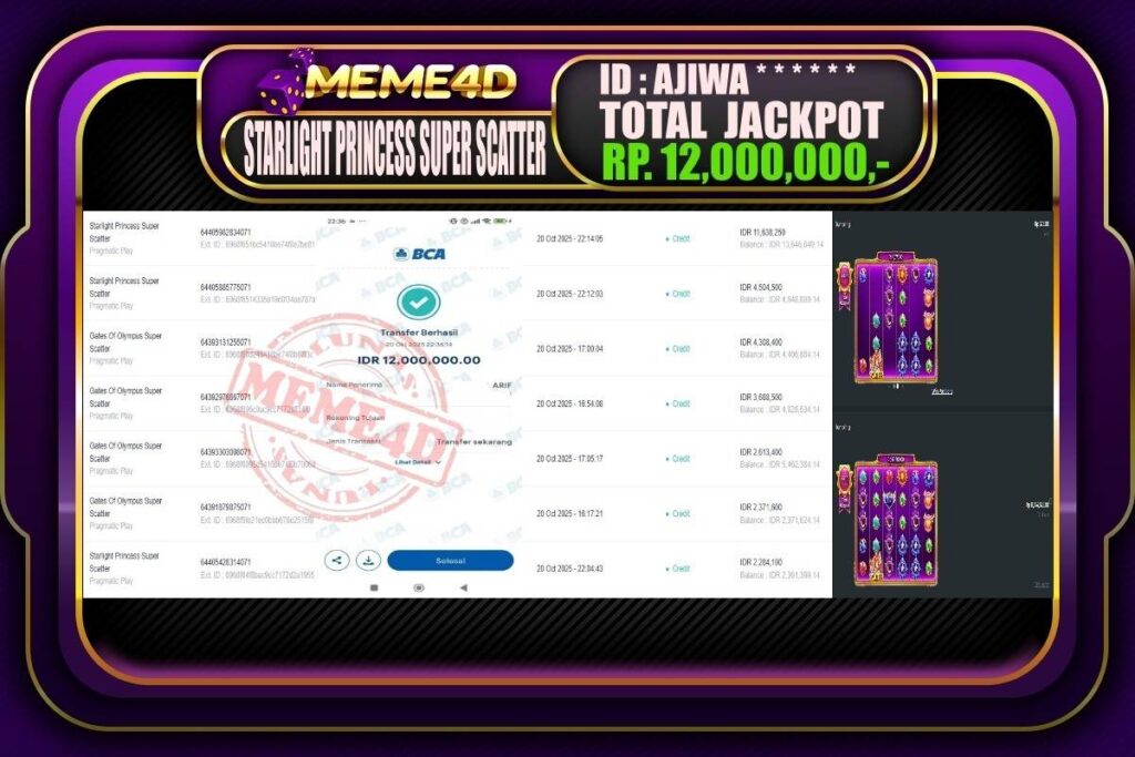 Bukti Jp MEME4D Slot Online 21 Oktober 2025