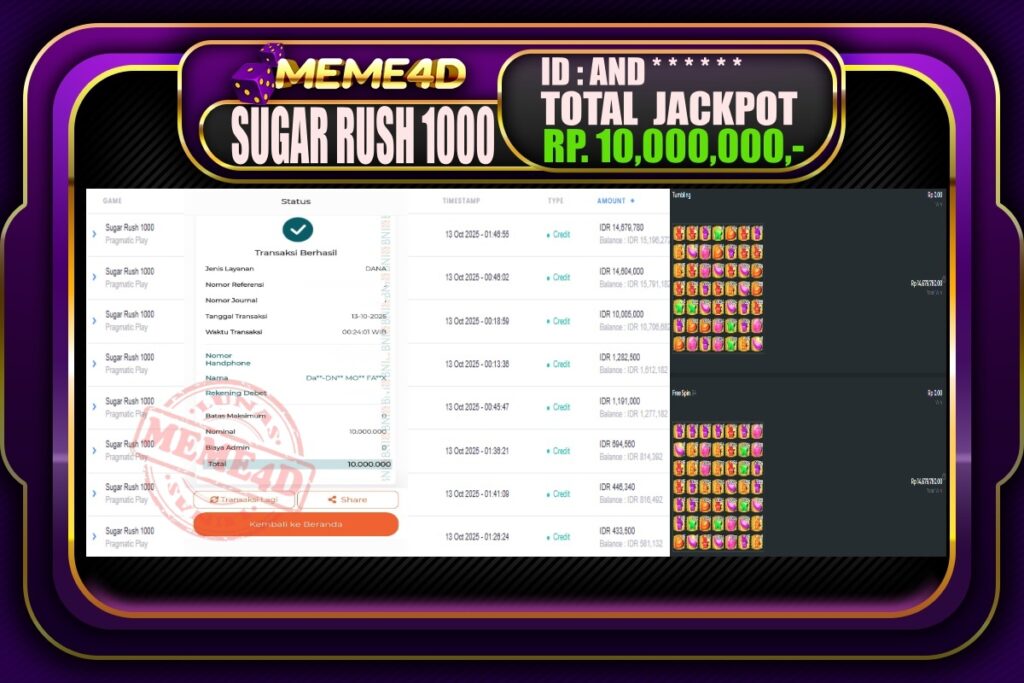 Bukti Jp MEME4D Slot Online 13 Oktober 2025