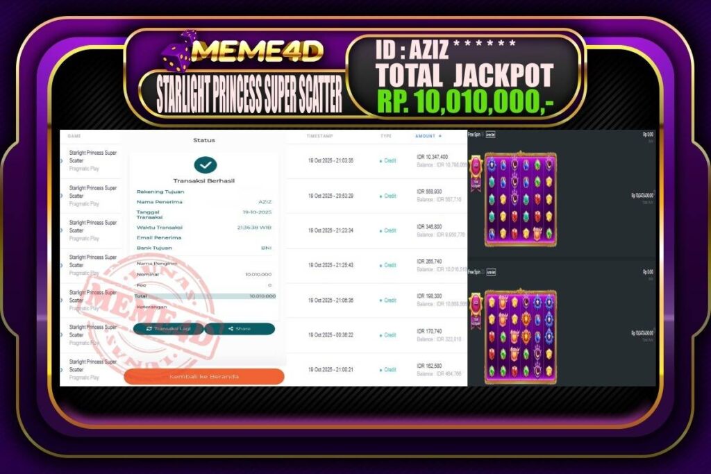 Bukti Jp MEME4D Slot Online 20 Oktober 2025