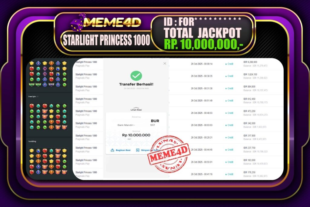 Bukti Jp MEME4D Slot Online 26 Oktober 2025