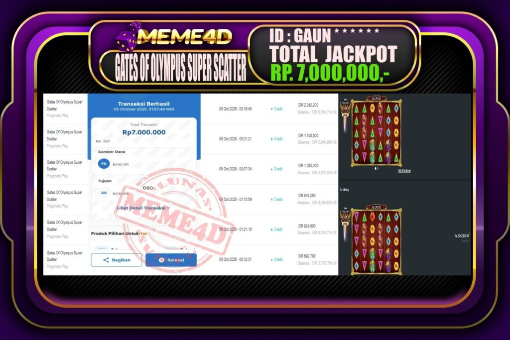 Bukti Jp MEME4D Slot Online 05 Oktober 2025