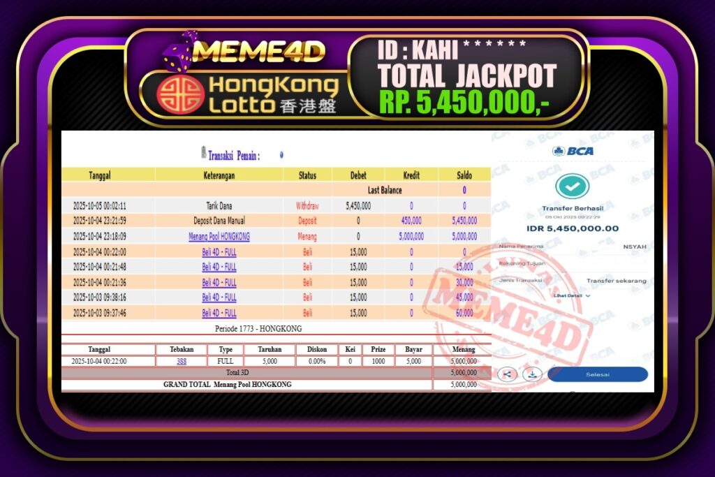 Bukti Jp MEME4D Togel Online 05 Oktober 2025