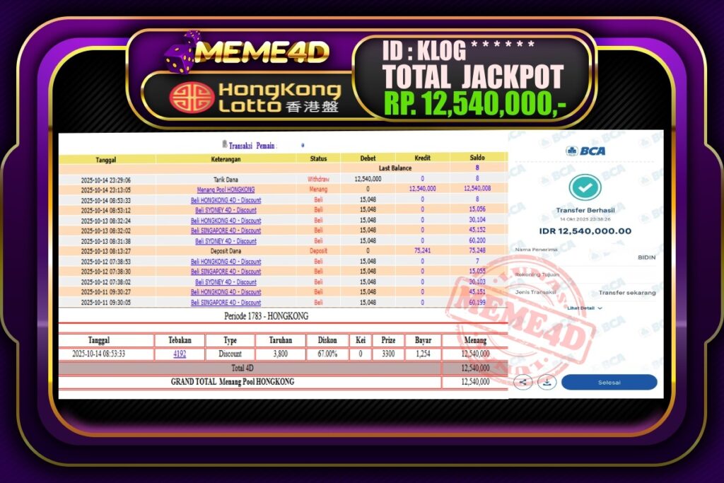 Bukti Jp MEME4D Togel Online 15 Oktober 2025