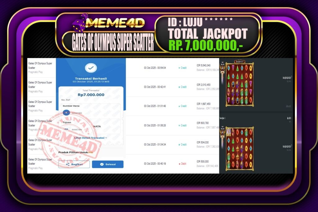 Bukti Jp MEME4D Slot Online 03 Oktober 2025