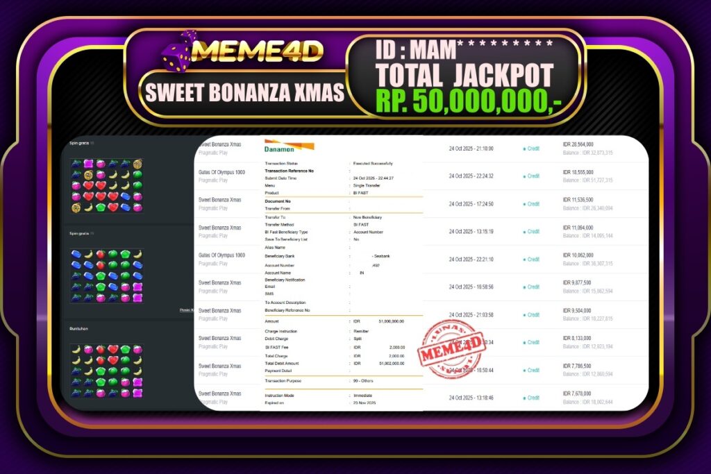 Bukti Jp MEME4D Slot Online 25 Oktober 2025