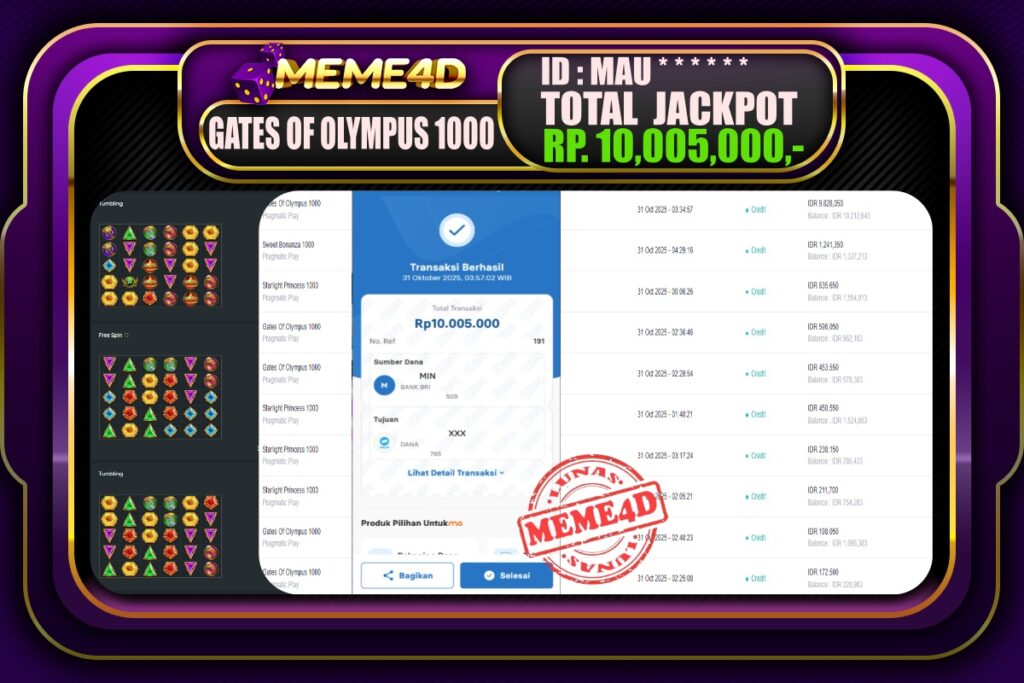 Bukti Jp MEME4D Slot Online 31 Oktober 2025