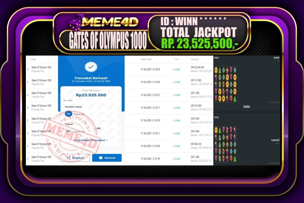 Bukti Jp MEME4D Slot Online 02 Oktober 2025