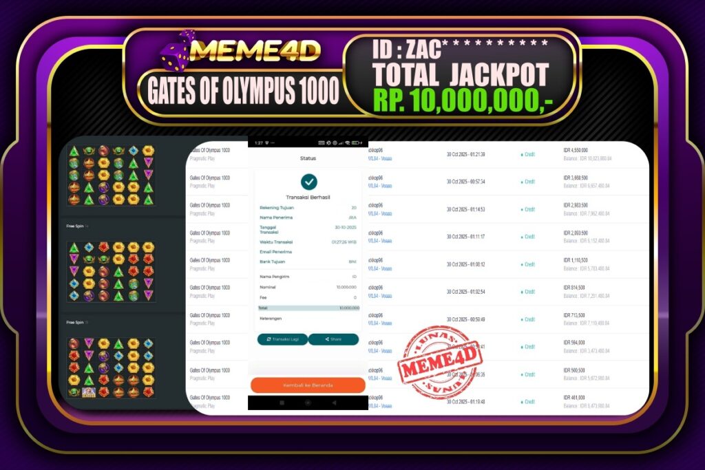 Bukti Jp MEME4D Slot Online 30 Oktober 2025