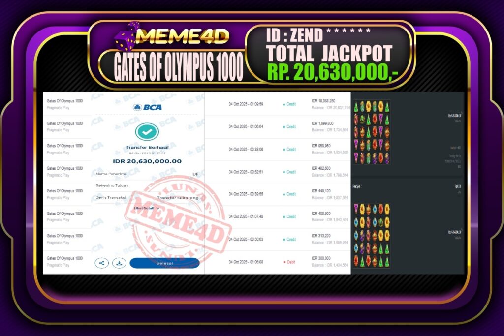 Bukti Jp MEME4D Slot Online 04 Oktober 2025