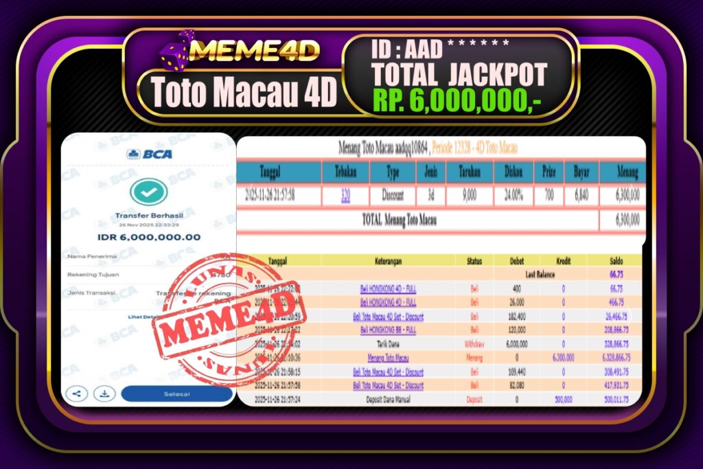 Bukti Jp MEME4D Togel Online 27 November 2025