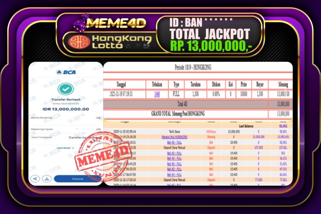 Bukti Jp MEME4D Togel Online 20 November 2025