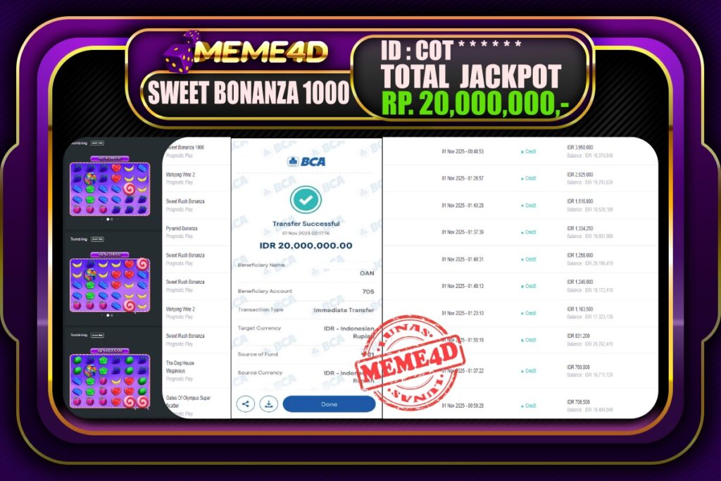 Bukti Jp MEME4D Slot Online 01 November 2025