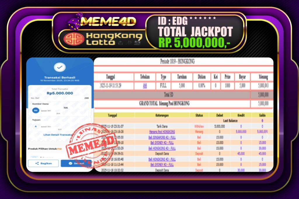 Bukti Jp MEME4D Togel Online 20 November 2025