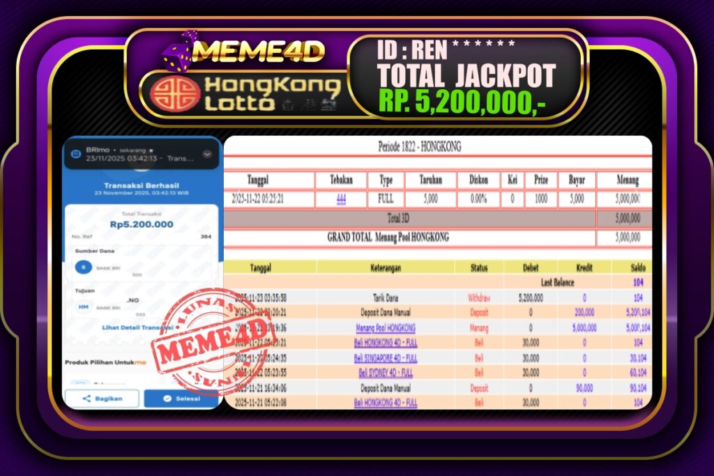 Bukti Jp MEME4D Togel Online 23 November 2025