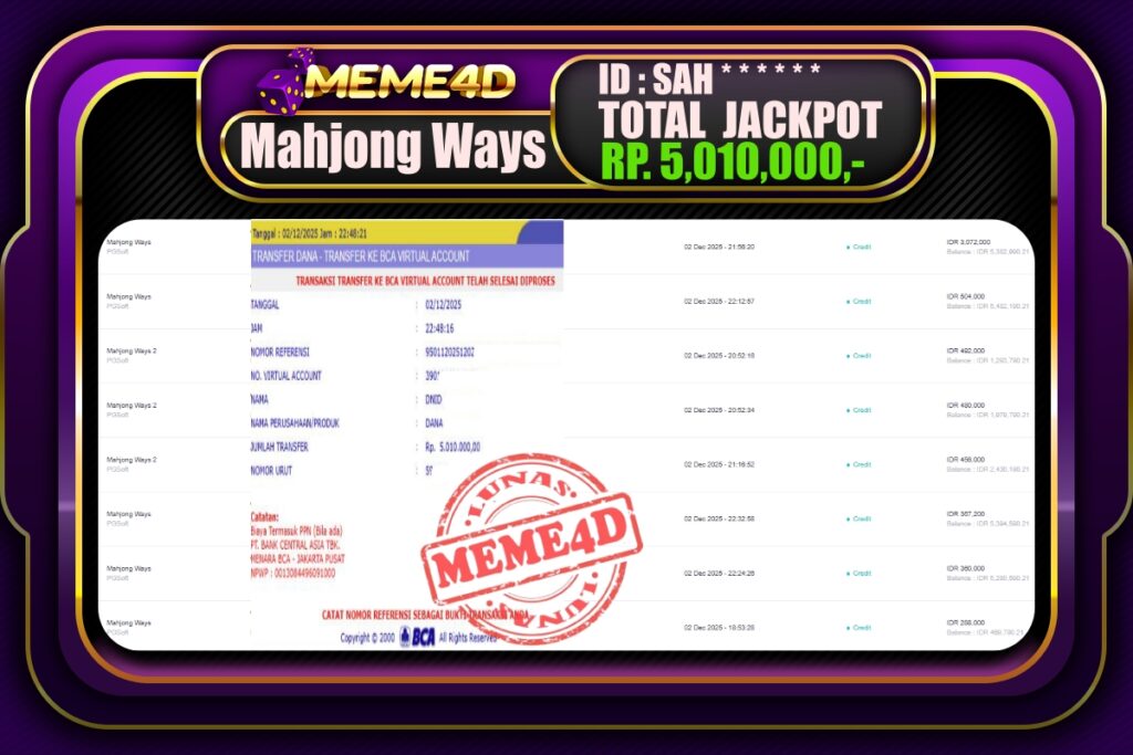 Bukti Jp MEME4D Slot Online 03 Desember 2025