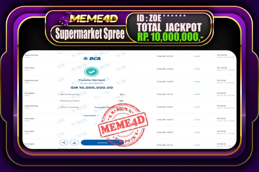 Bukti Jp MEME4D Slot Online 02 Desember 2025
